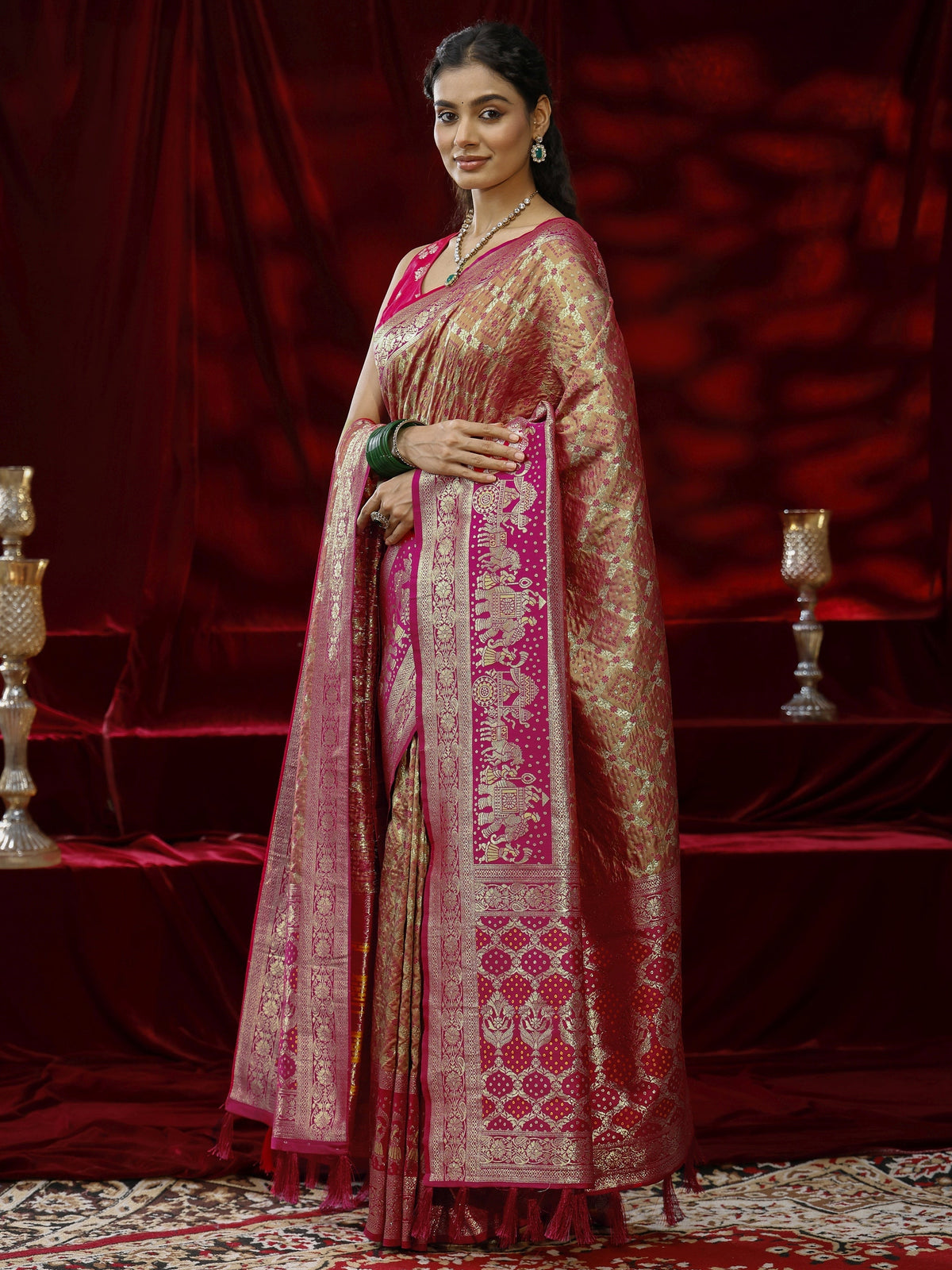 Anouk Mustard Ethnic Motif Woven Design Silk blend Saree with dupatta