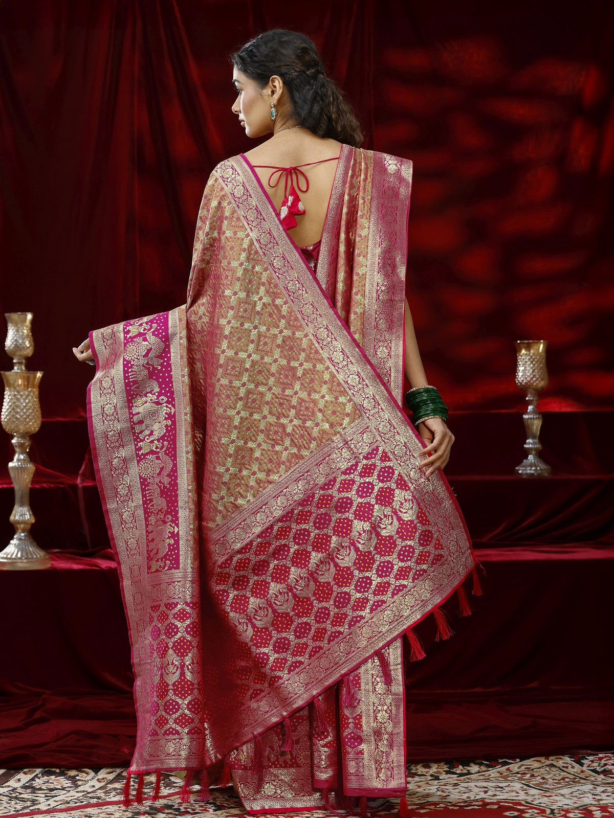 Anouk Mustard Ethnic Motif Woven Design Silk blend Saree with dupatta