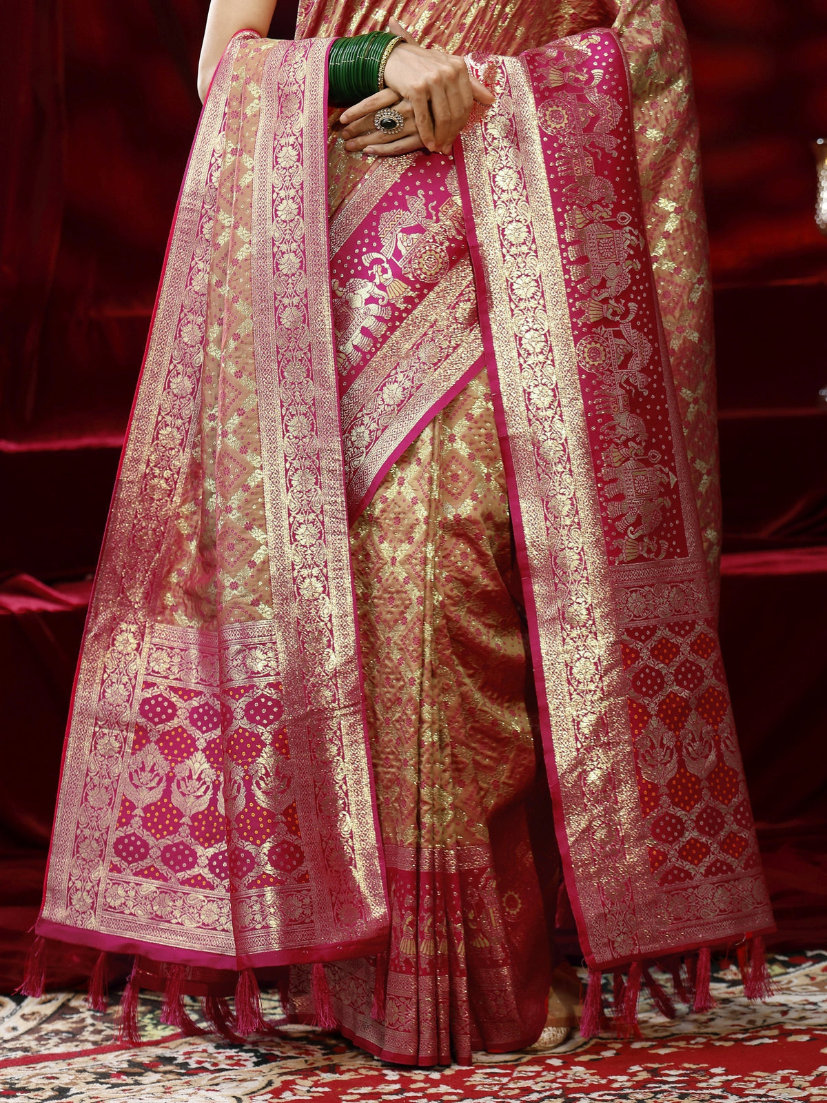 Anouk Mustard Ethnic Motif Woven Design Silk blend Saree with dupatta