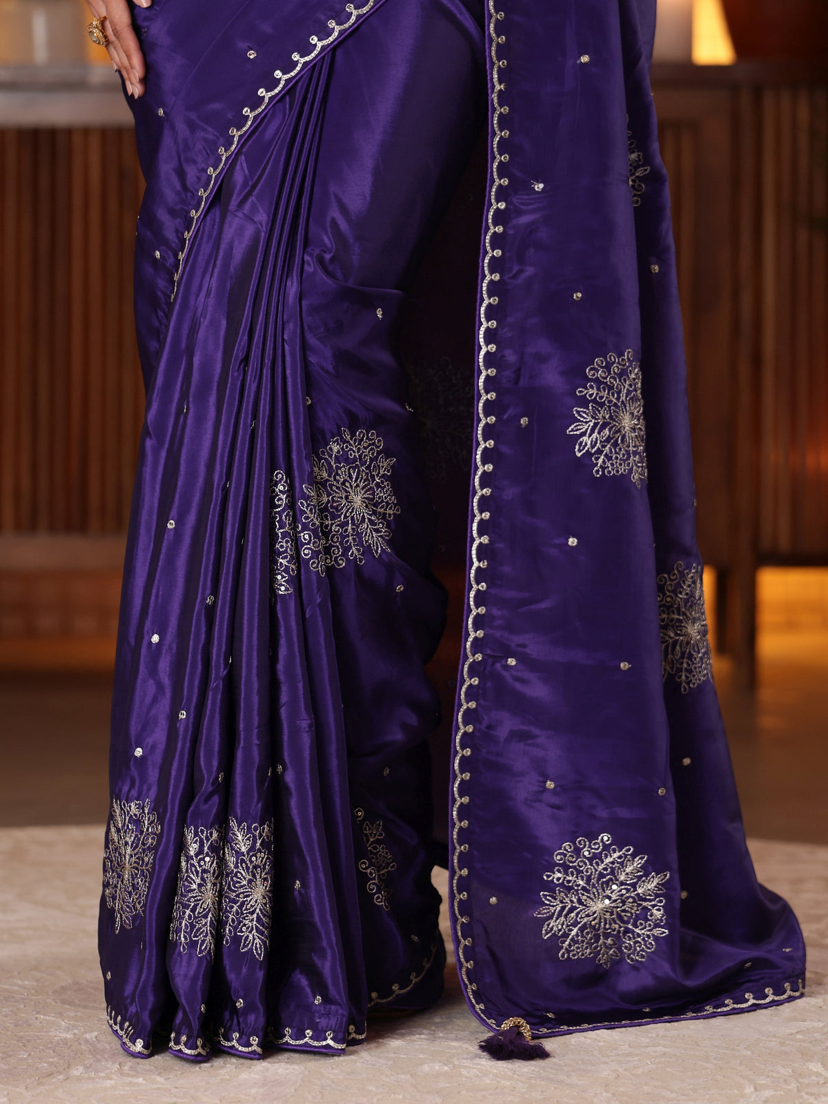 Anouk Purple Floral Embroidered Silk Blend Saree