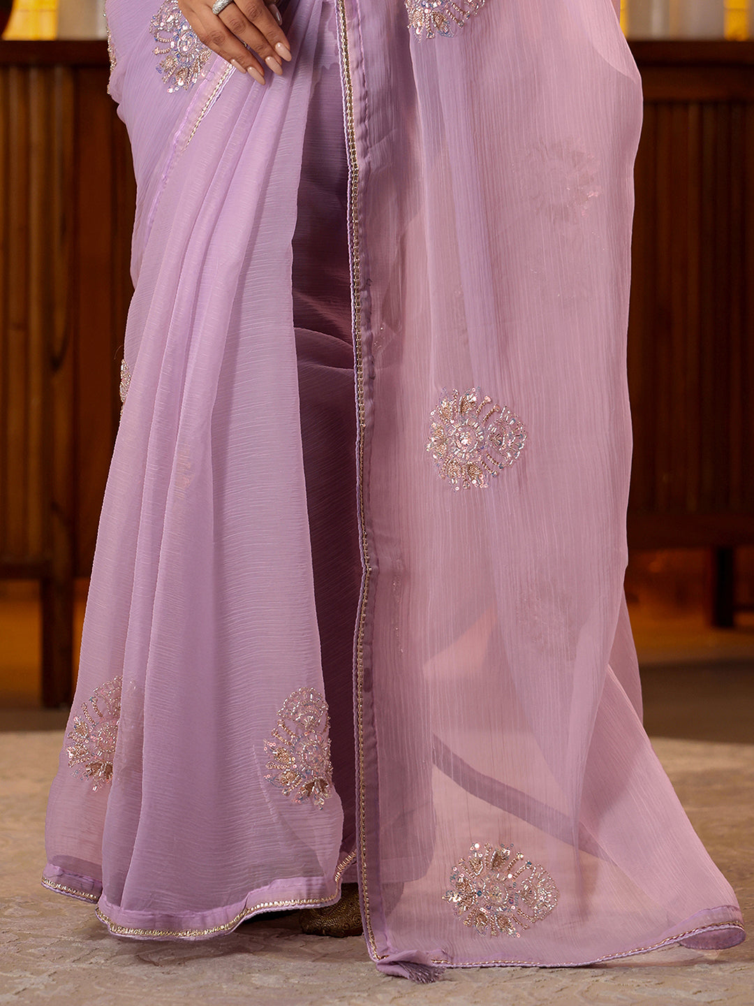 Anouk Lavender Ethnic Embellished Silk Blend Saree