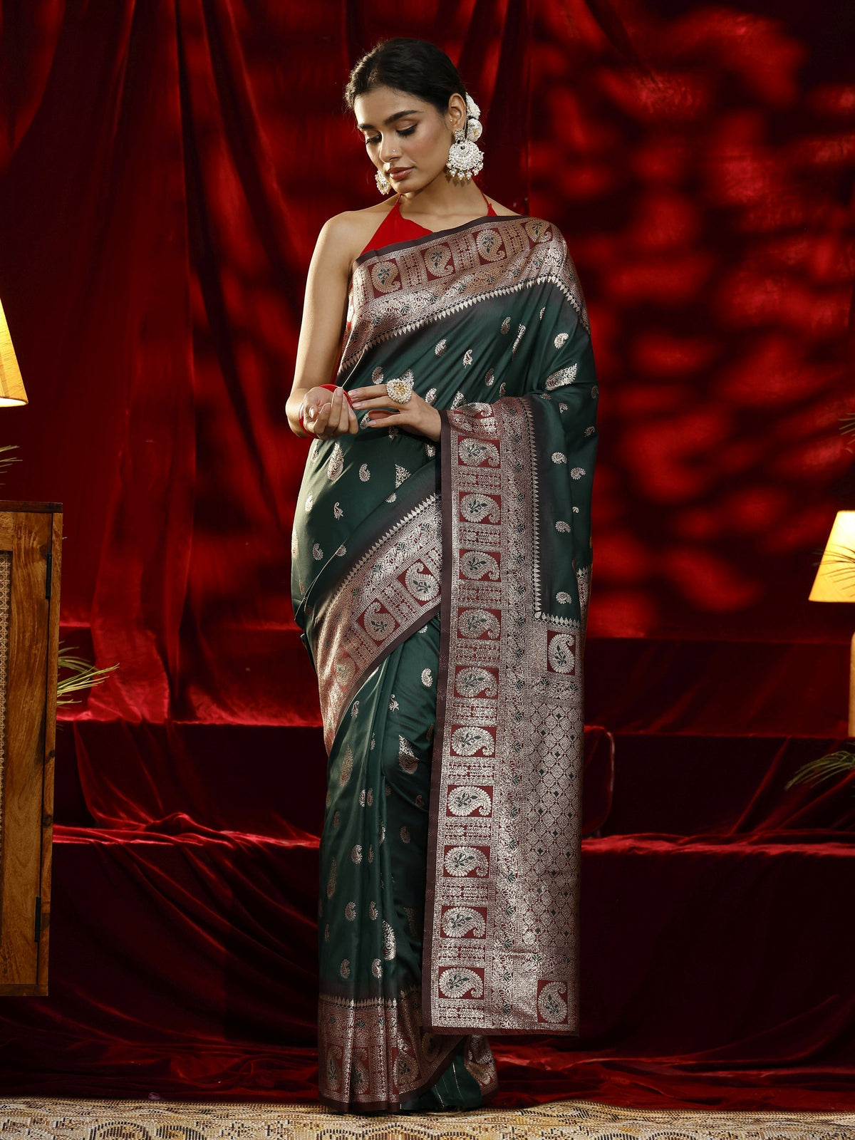 Anouk Green Paisley Woven Design Silk blend Saree