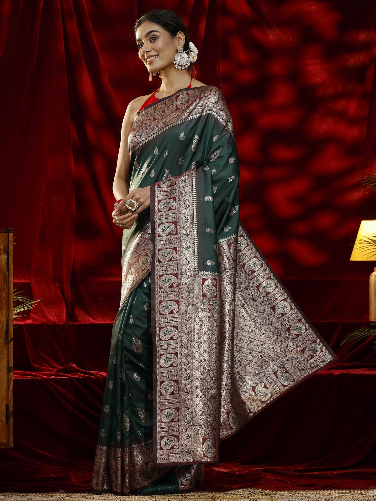 Anouk Green Paisley Woven Design Silk blend Saree