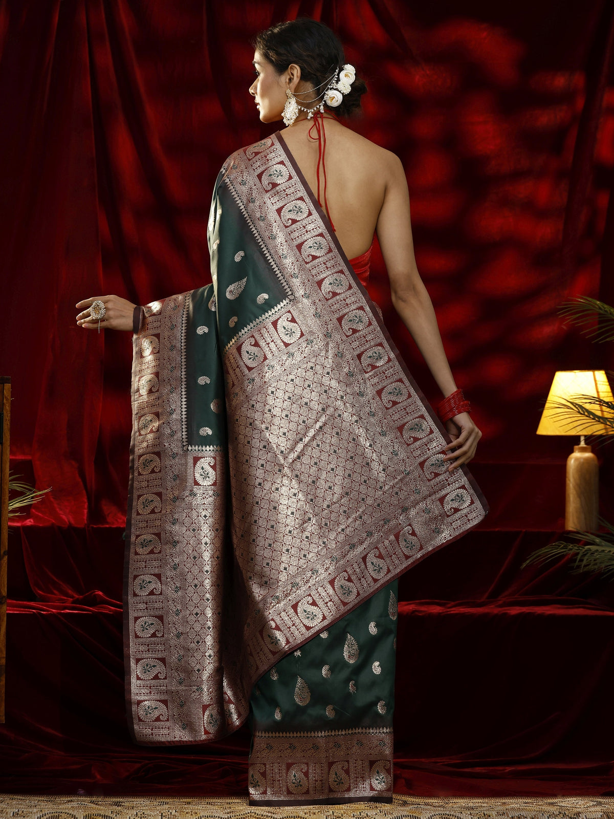 Anouk Green Paisley Woven Design Silk blend Saree