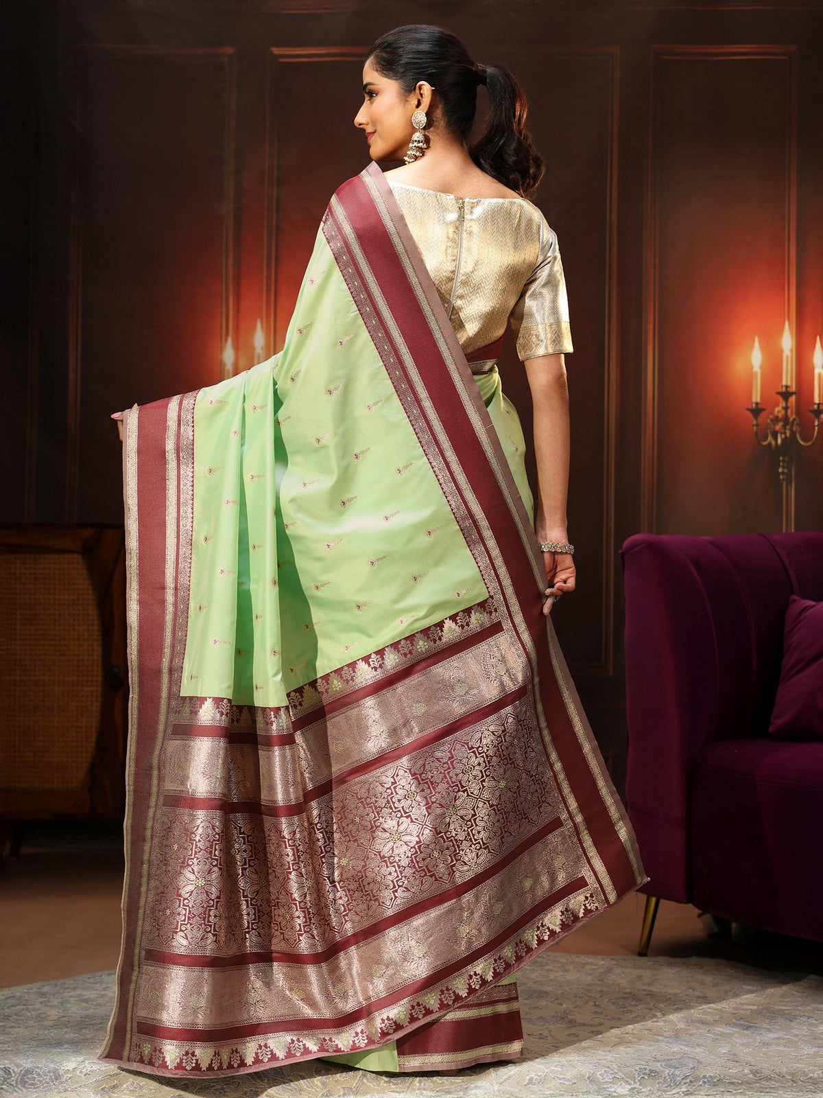 Anouk Pista Green Kanjeevaram Silk Blend Saree