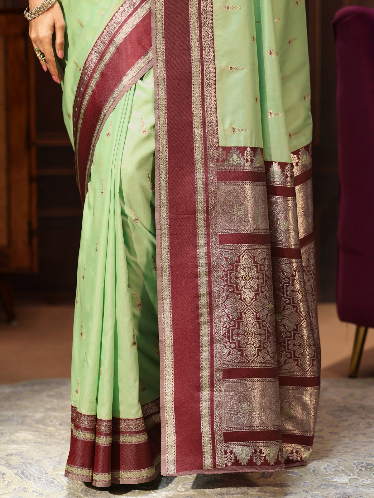Anouk Pista Green Kanjeevaram Silk Blend Saree