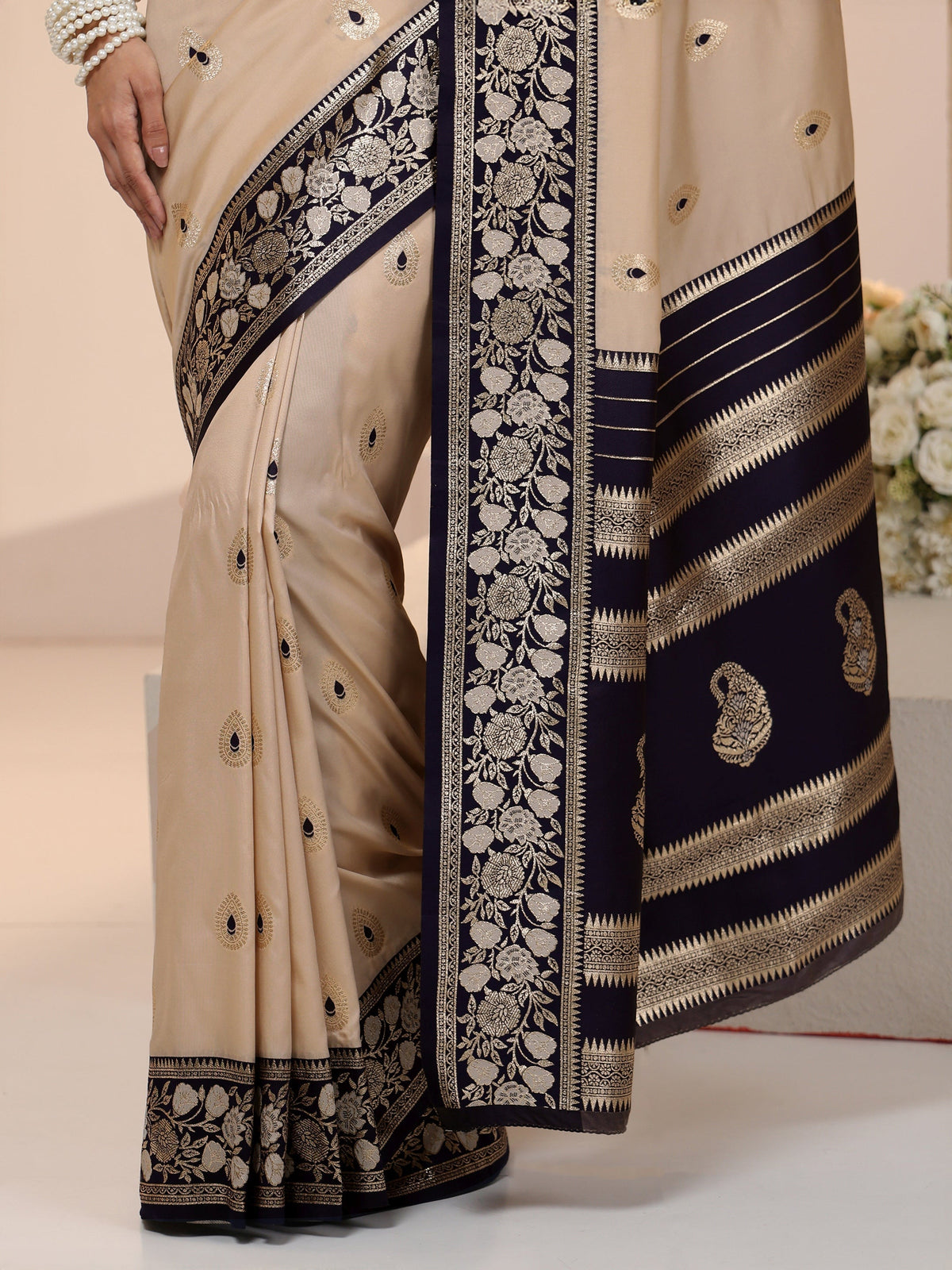 Anouk Beige Woven Design Silk Blend Saree