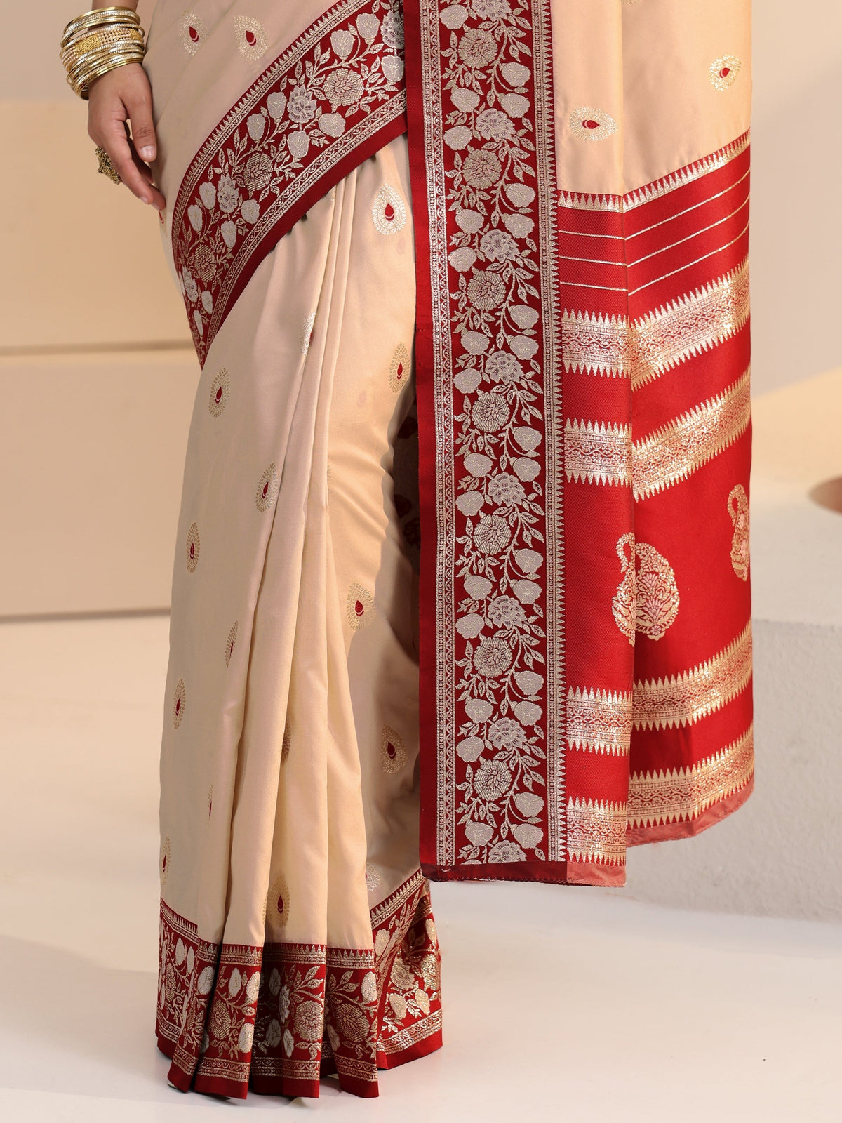 Anouk Beige Woven Design Silk Blend Saree