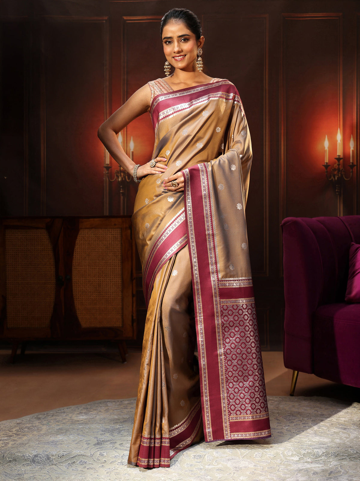 Anouk Brown Kanjeevaram Silk Blend Saree