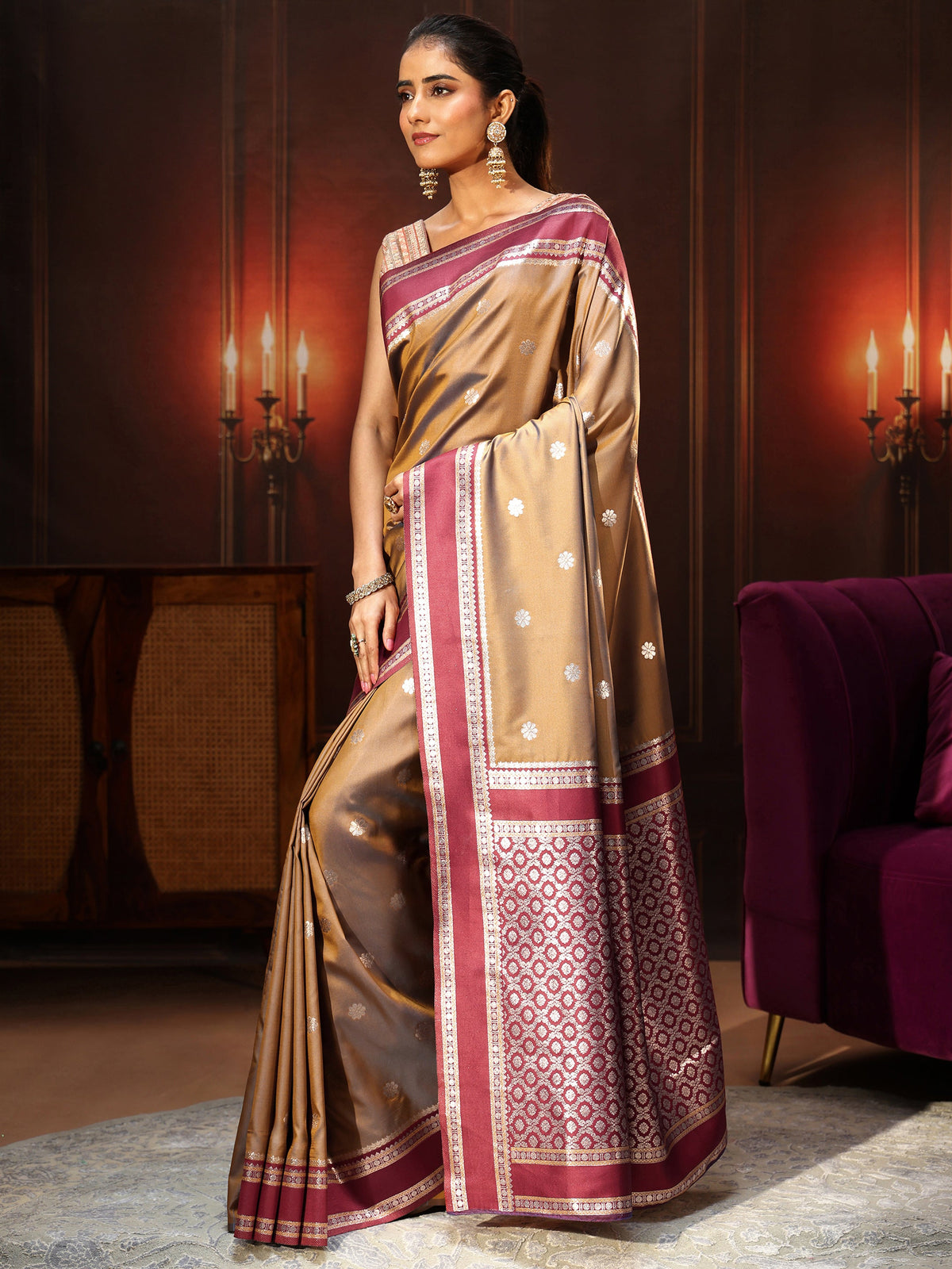 Anouk Brown Kanjeevaram Silk Blend Saree