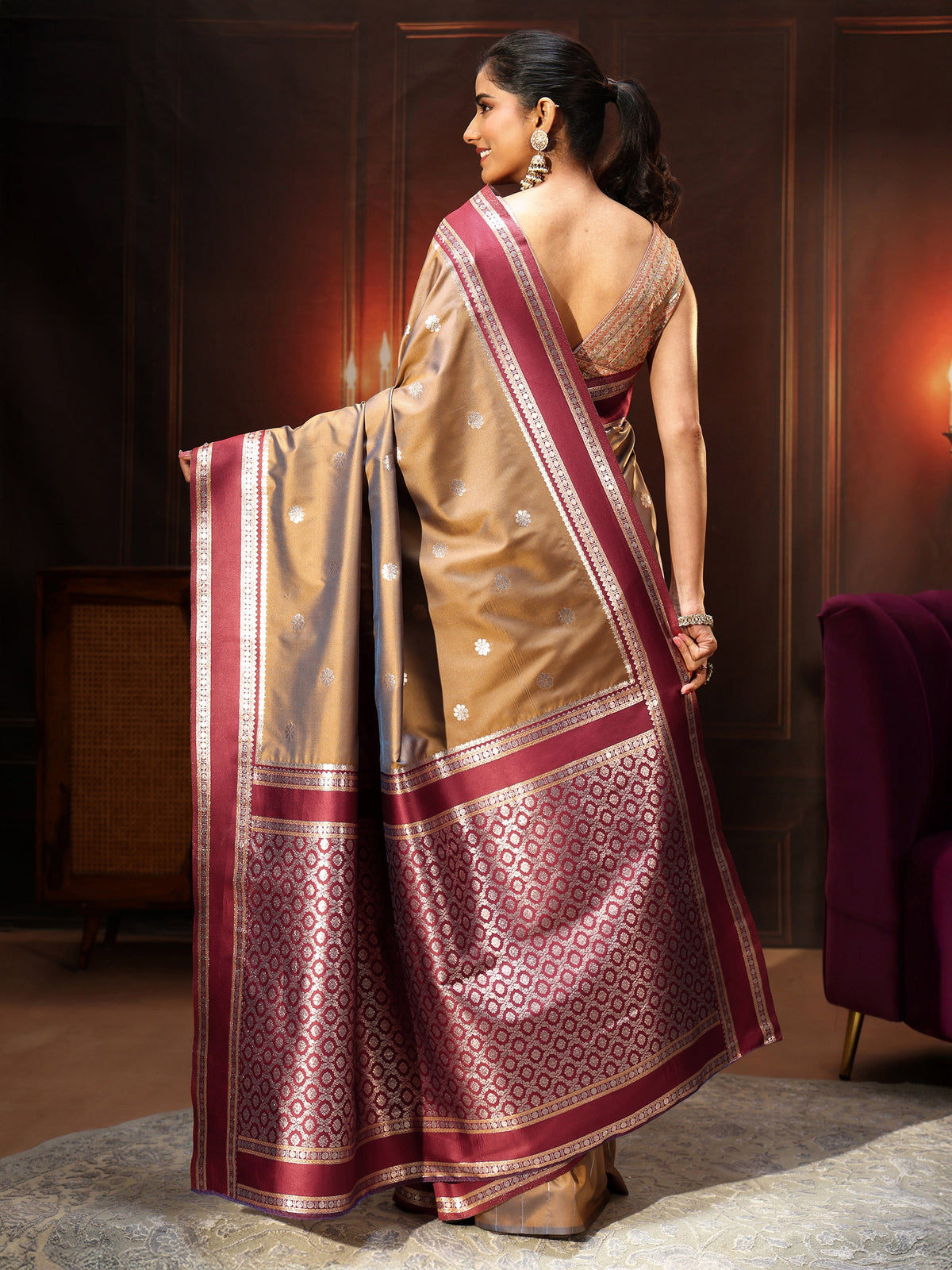 Anouk Brown Kanjeevaram Silk Blend Saree