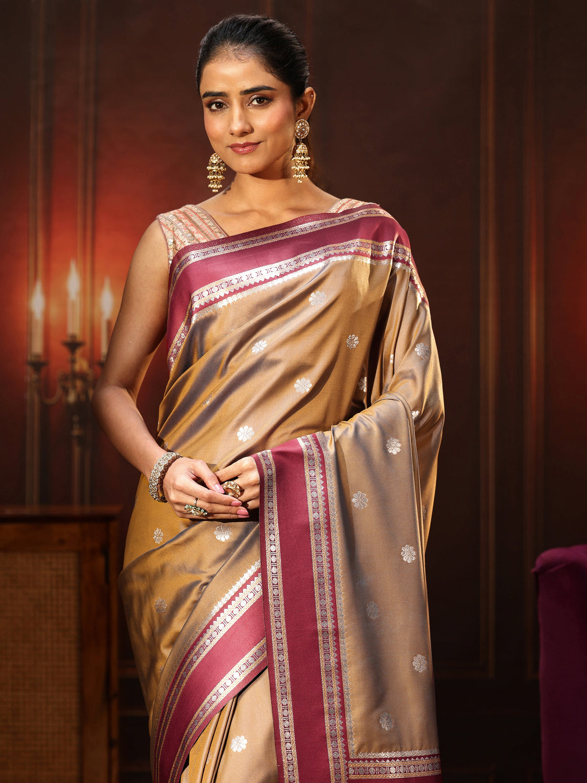 Anouk Brown Kanjeevaram Silk Blend Saree