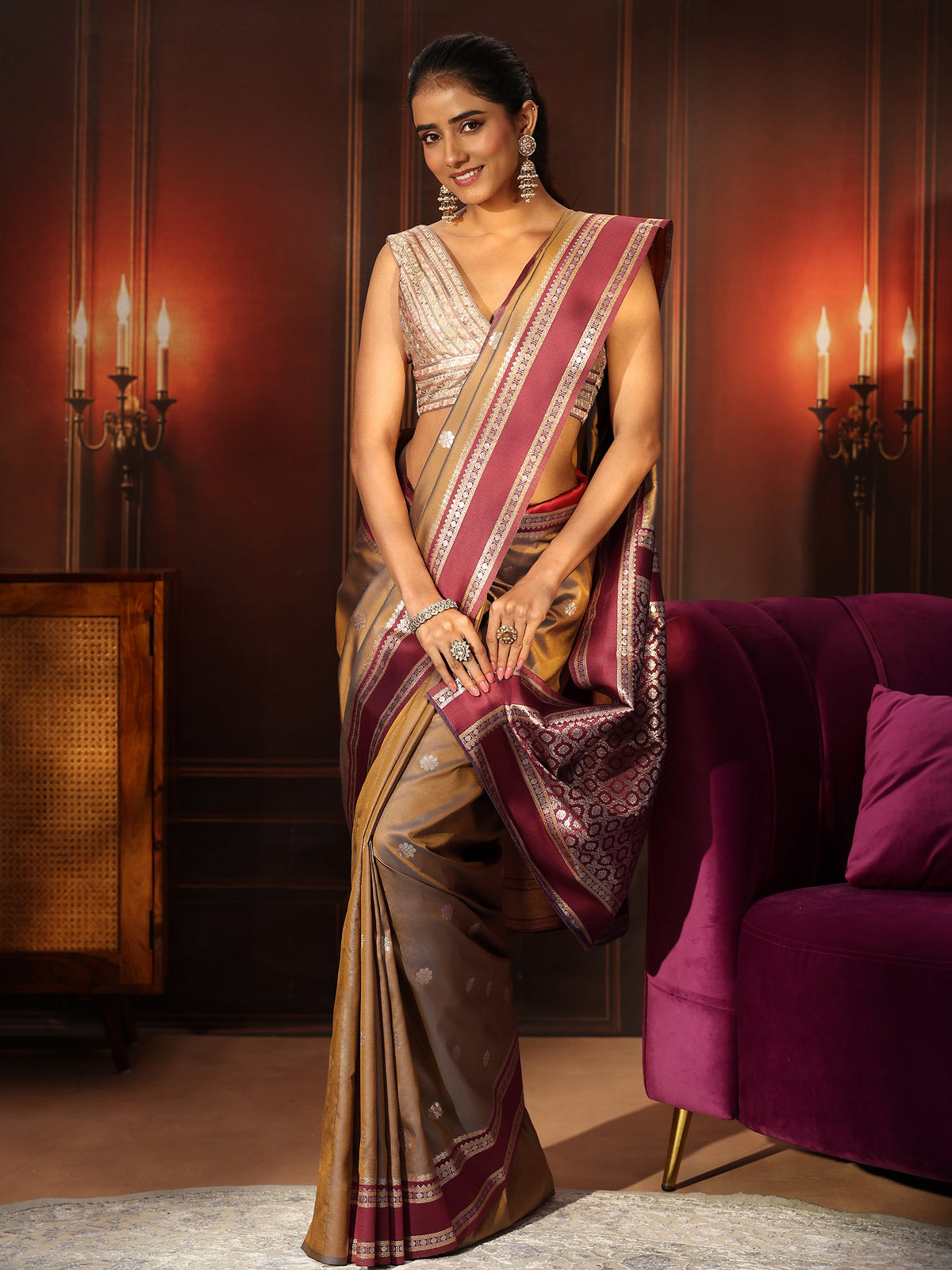 Anouk Brown Kanjeevaram Silk Blend Saree