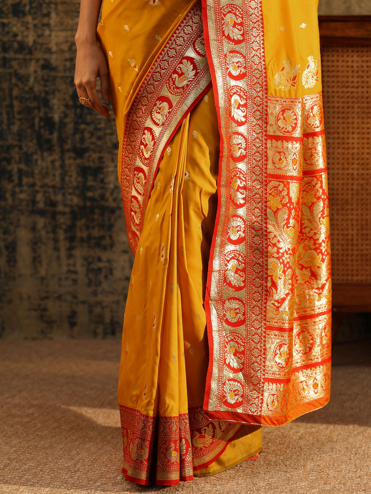 Anouk Mustard Floral Woven Silk Blend Saree