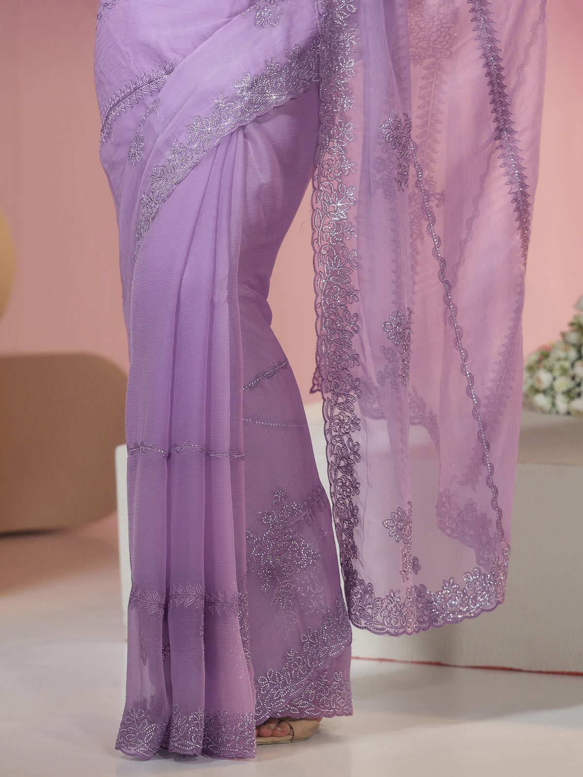 Anouk Lavender Floral Embellished Silk Blend Saree