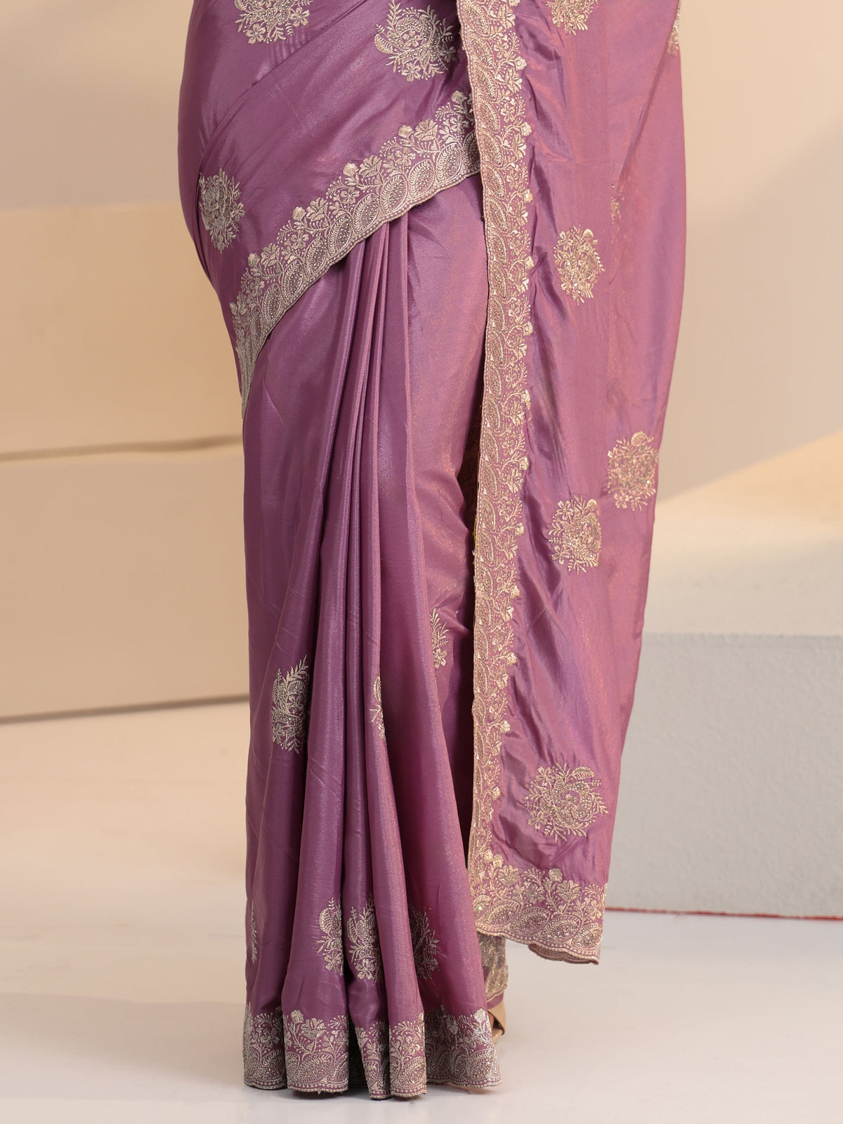 Anouk Dusty Purple Floral Embroidered Silk Blend Saree