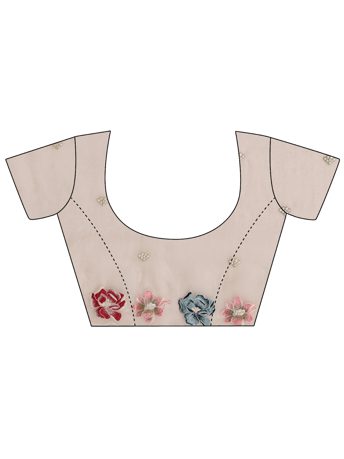 Anouk Beige Floral Embroidered Tissue Saree with Scalloped Border
