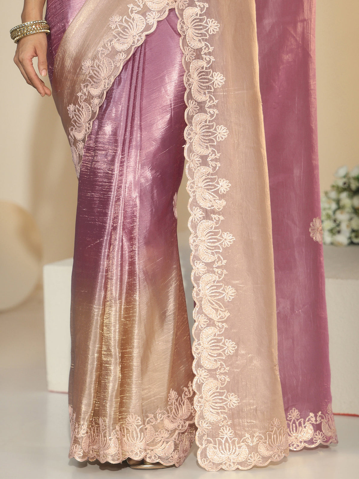 Anouk Lavender Floral Embroidered Tissue Saree