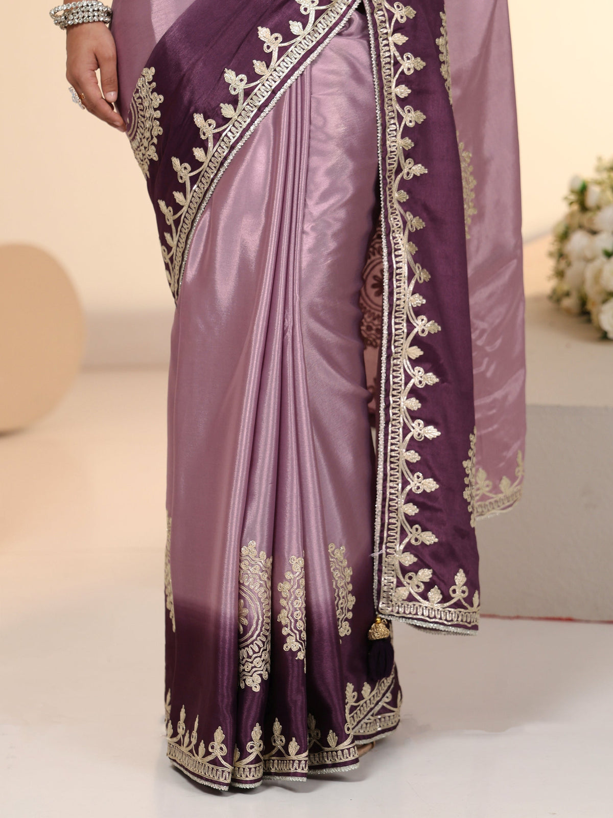 Anouk Lavender Mandala Art Embroidered Ombre Silk Blend Saree