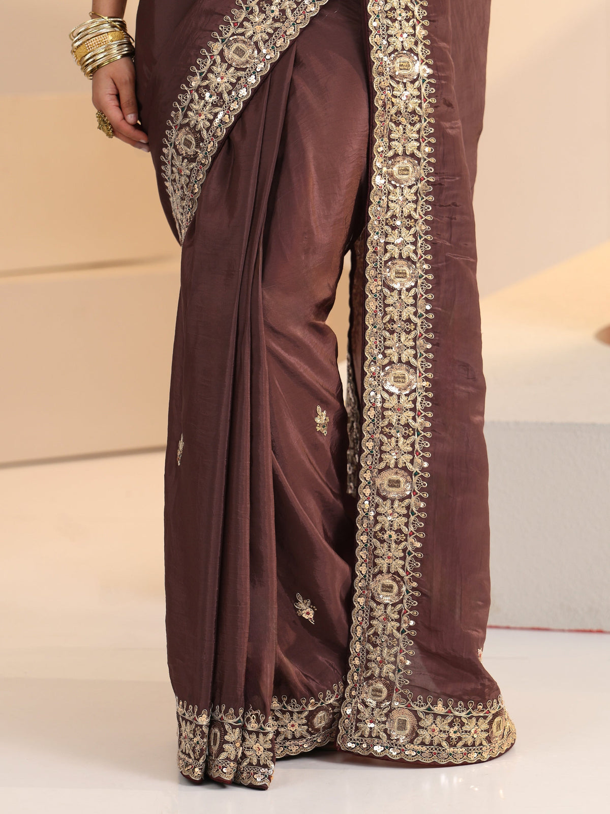 Anouk Brown Embroidered Silk Blend Saree