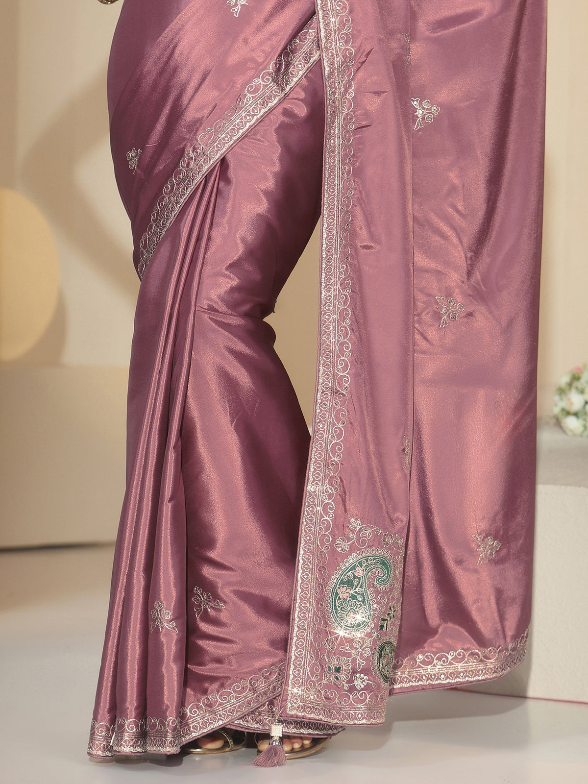 Anouk Dusty Rose Pink Embroidered Silk Blend Saree