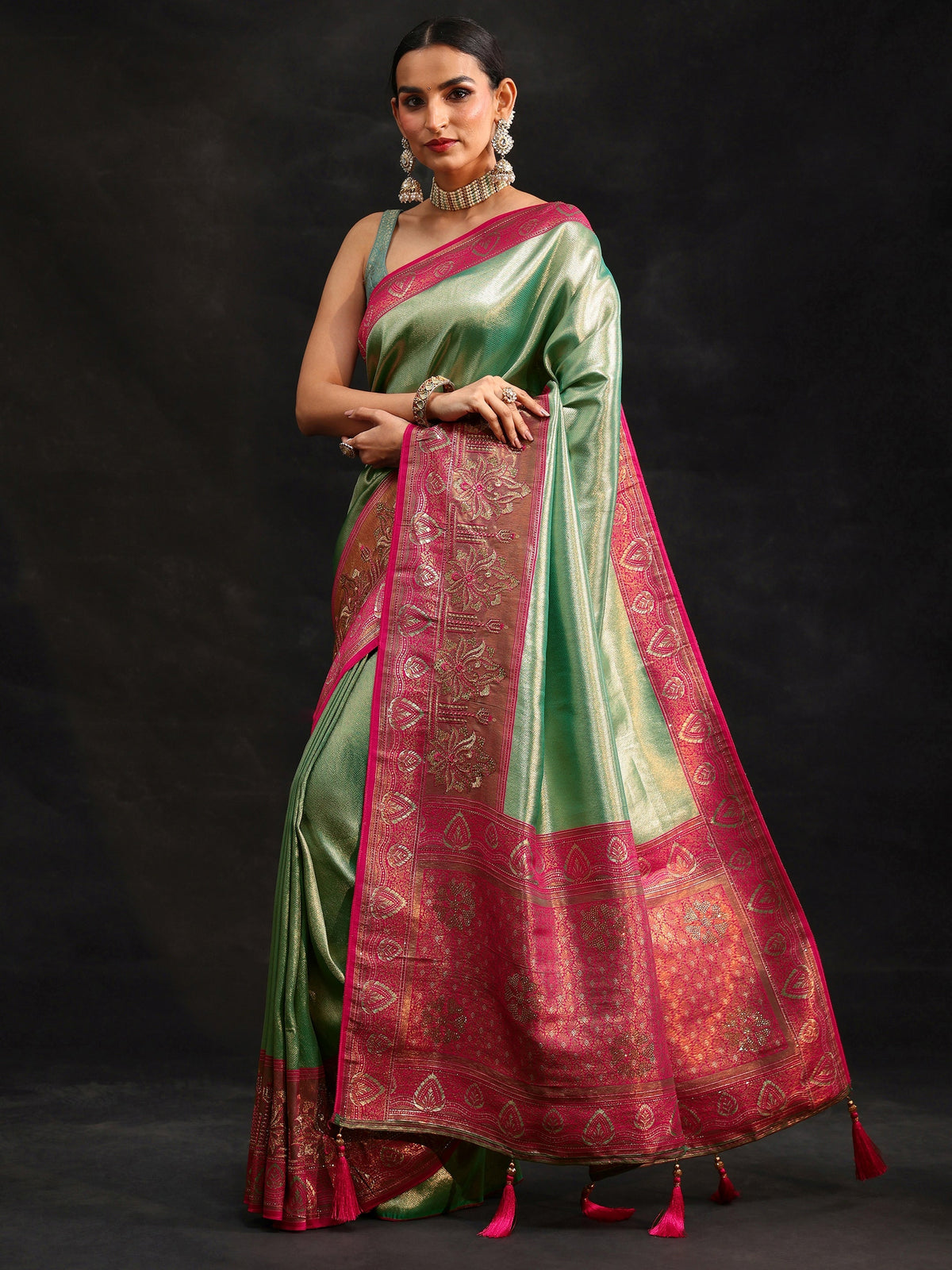 Anouk Sea Green Woven Design Silk Blend Saree