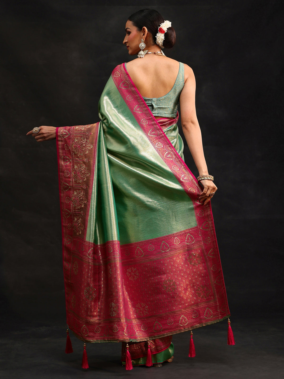 Anouk Sea Green Woven Design Silk Blend Saree