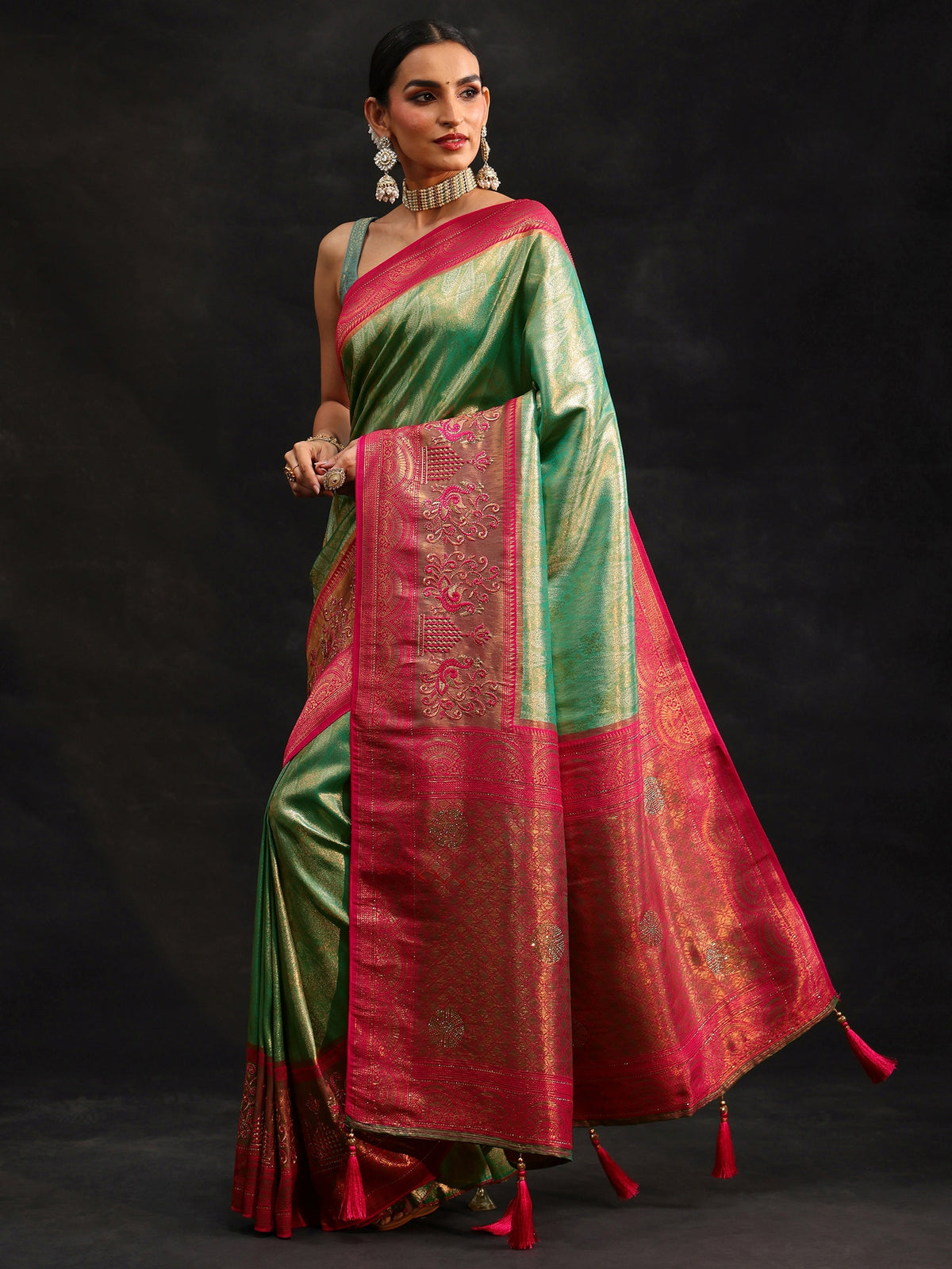 Anouk Sea Green Woven Design Silk Blend Saree