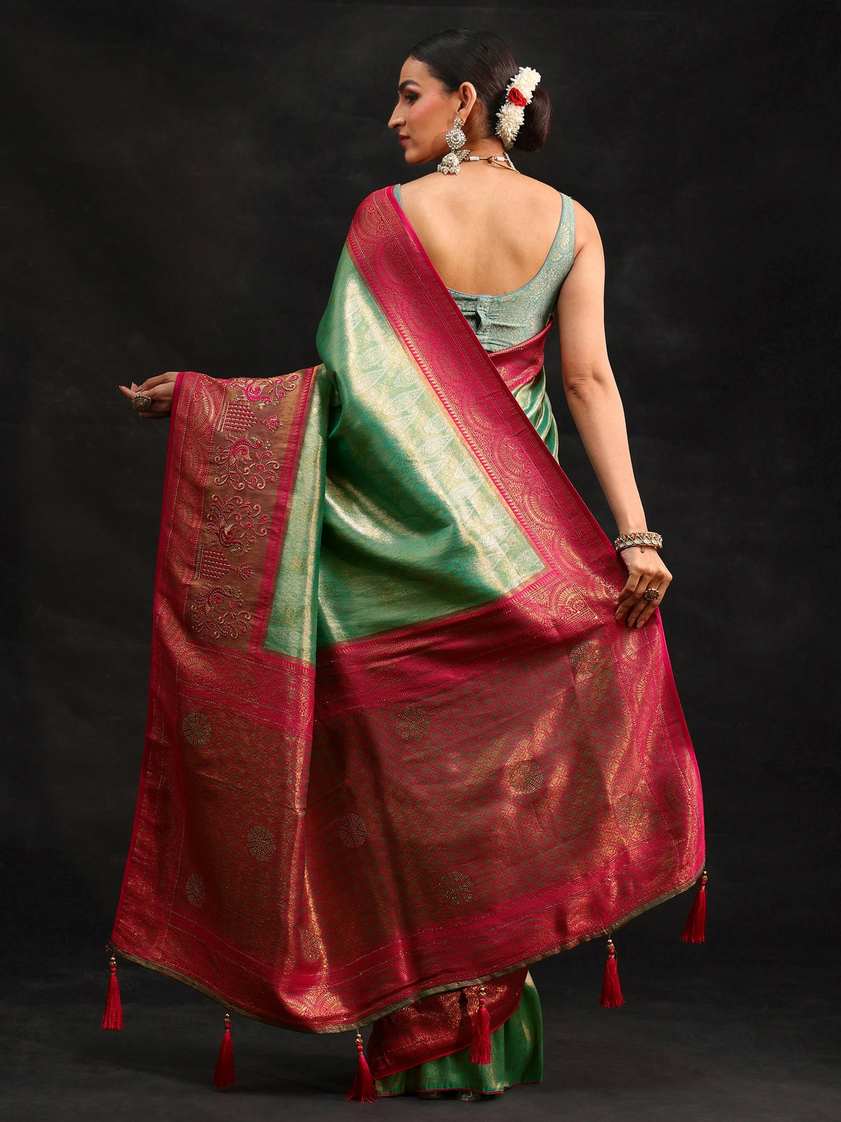 Anouk Sea Green Woven Design Silk Blend Saree