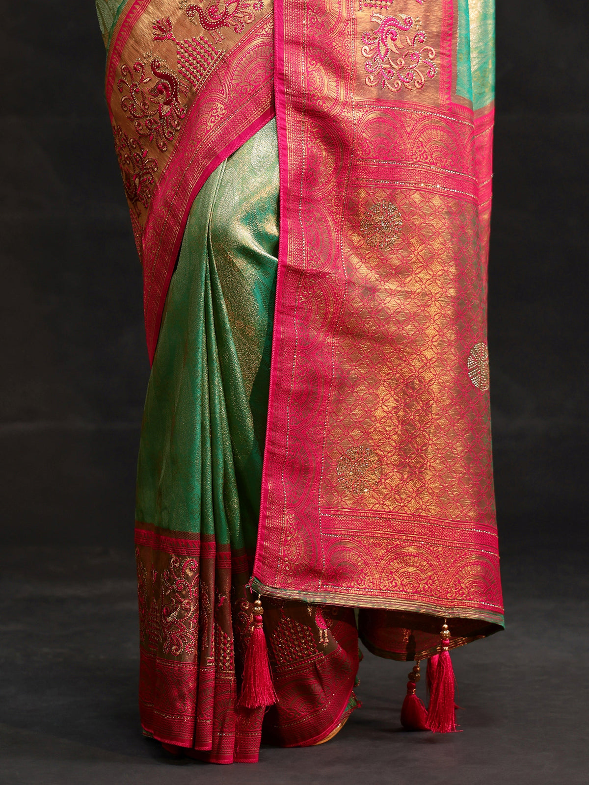 Anouk Sea Green Woven Design Silk Blend Saree
