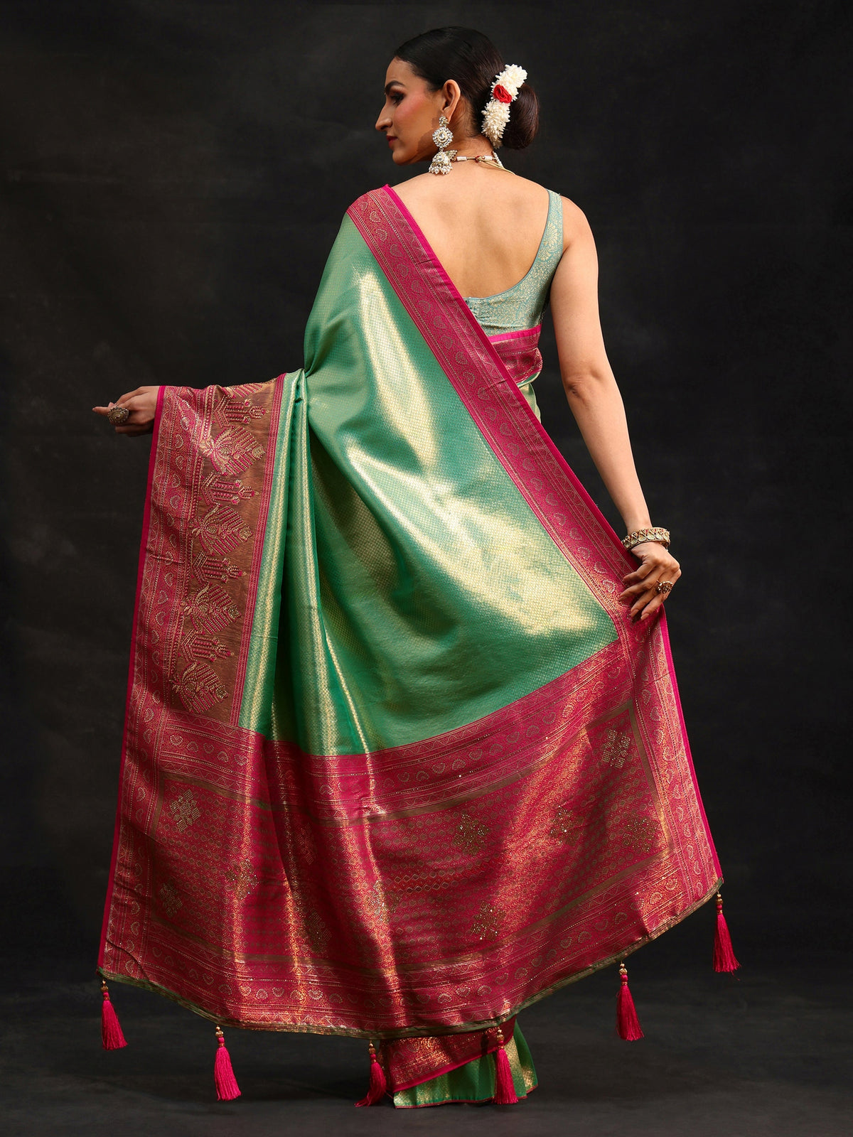 Anouk Sea Green Woven Design Silk Blend Saree