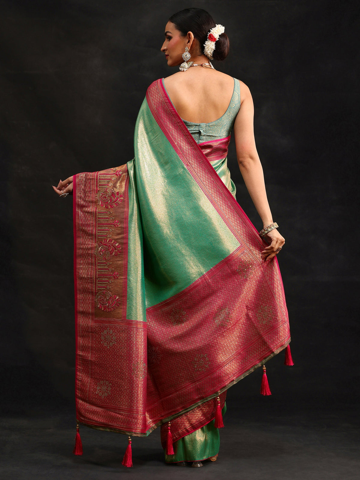Anouk Sea Green Woven Design Silk Blend Saree