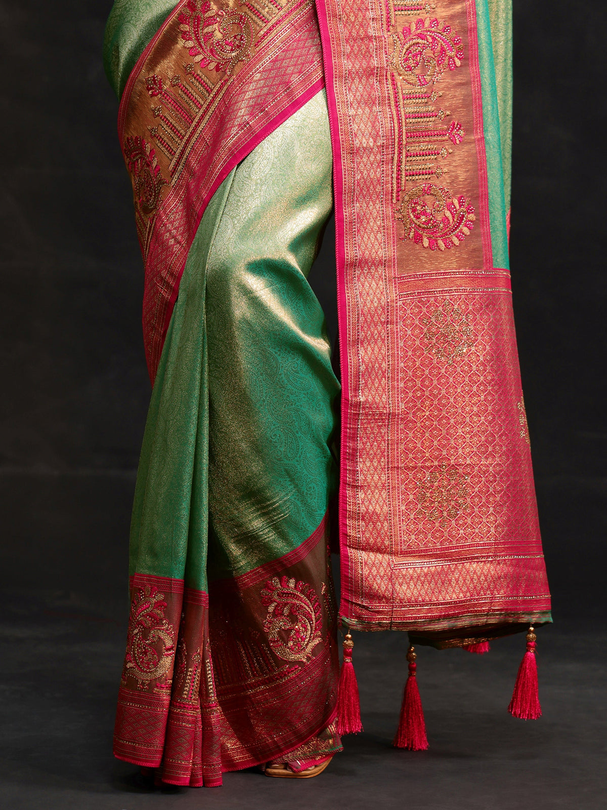 Anouk Sea Green Woven Design Silk Blend Saree