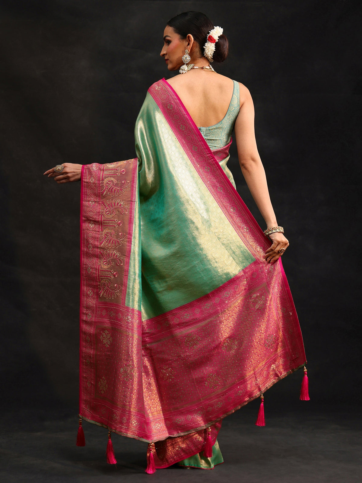 Anouk Sea Green Woven Design Silk Blend Saree
