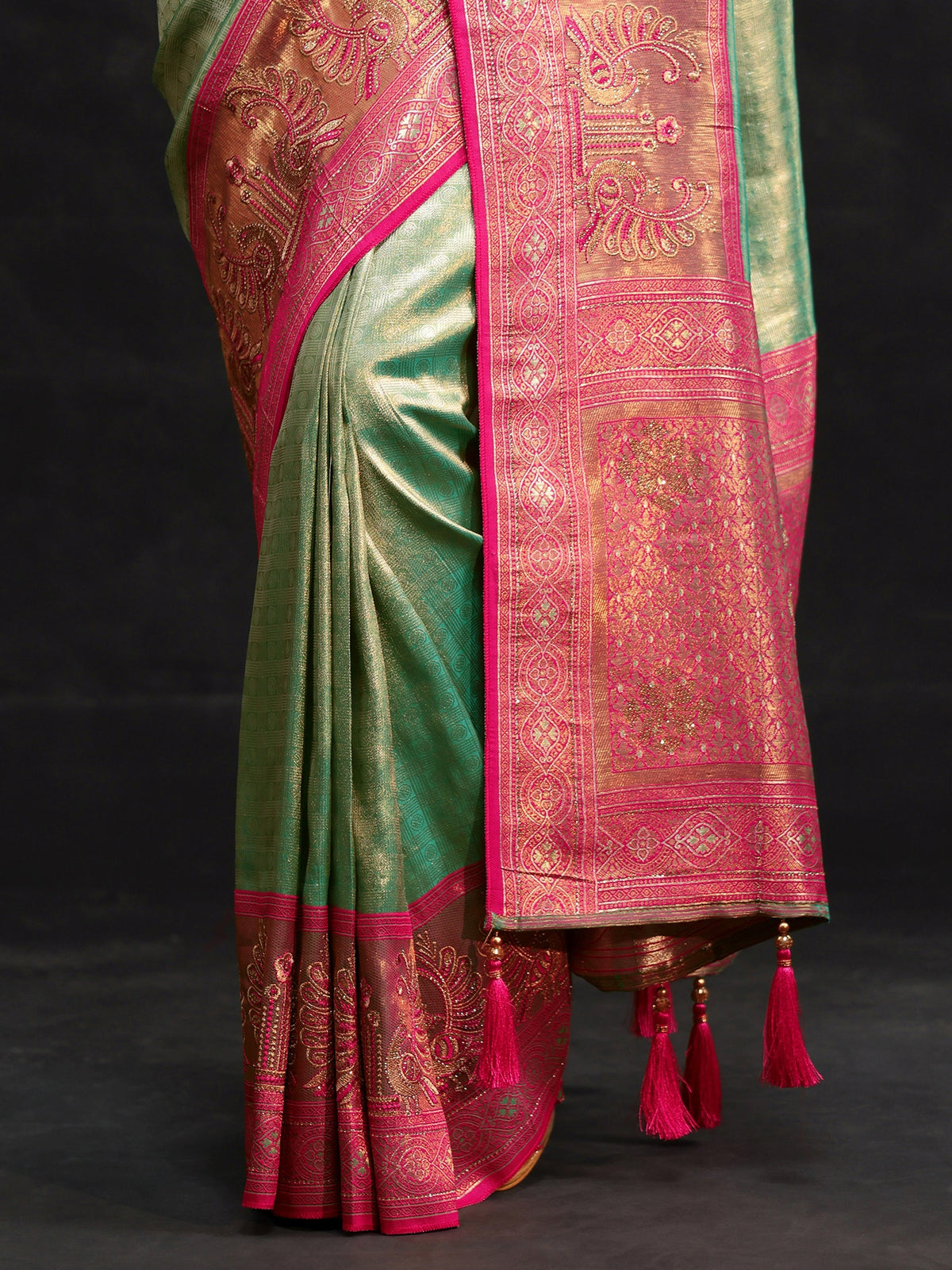 Anouk Sea Green Woven Design Silk Blend Saree