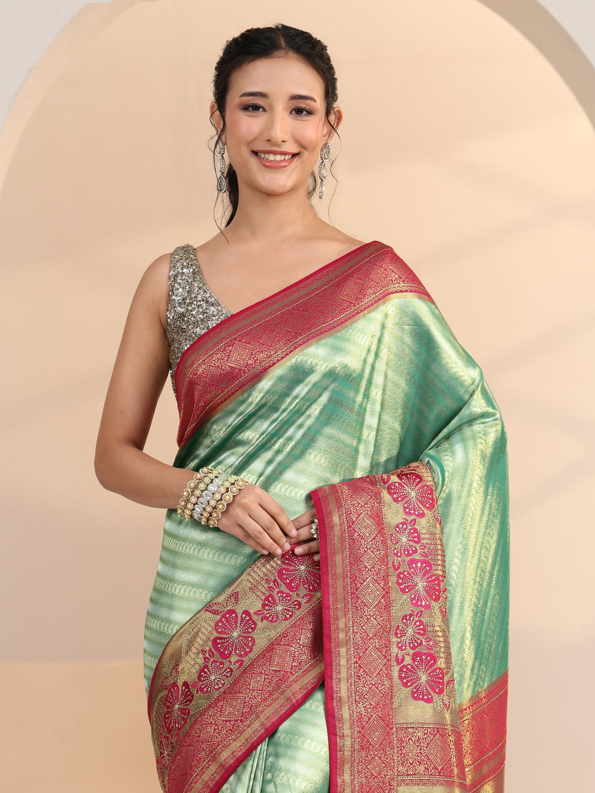 Anouk Seafoam Green Woven Design Silk Blend Saree