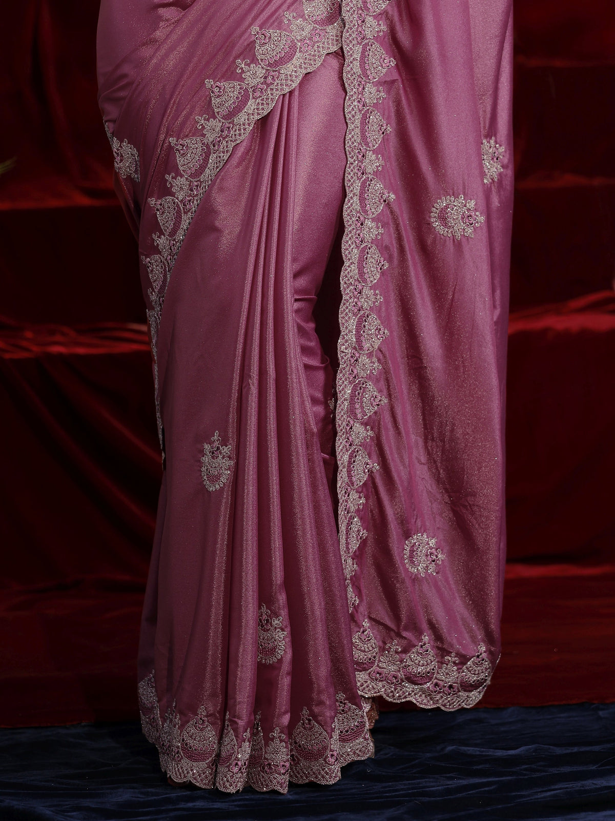 Anouk Mauve Ethnic Motif Embroidered Satin Saree