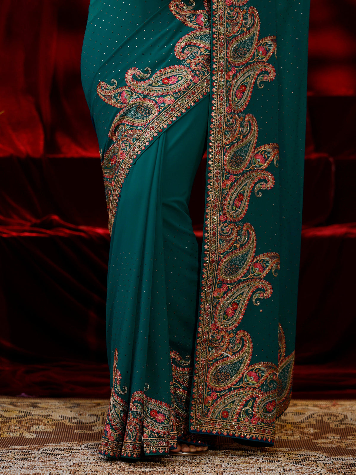 Anouk Green Embellished Georgette Saree