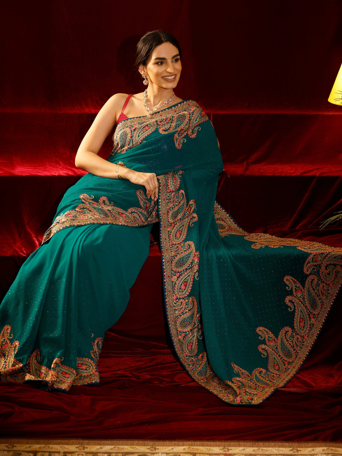 Anouk Green Embellished Georgette Saree