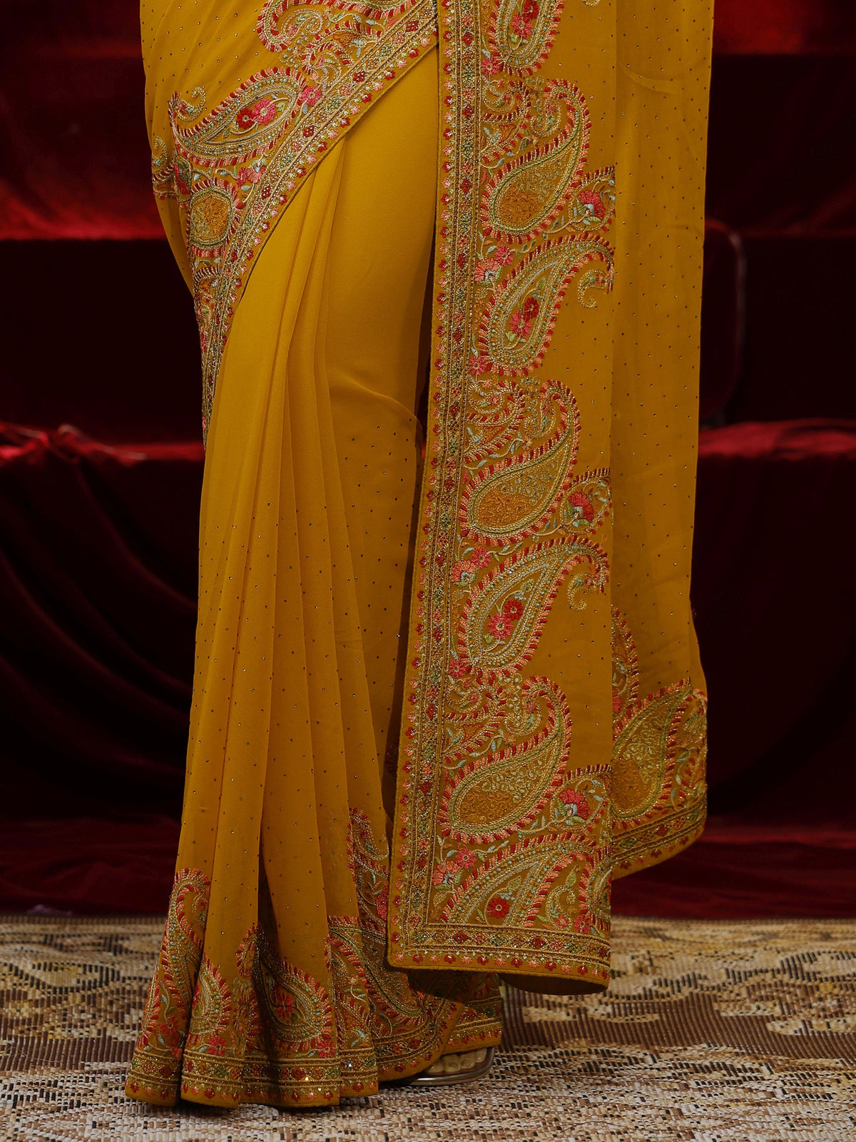 Anouk Mustard Embellished Georgette Saree