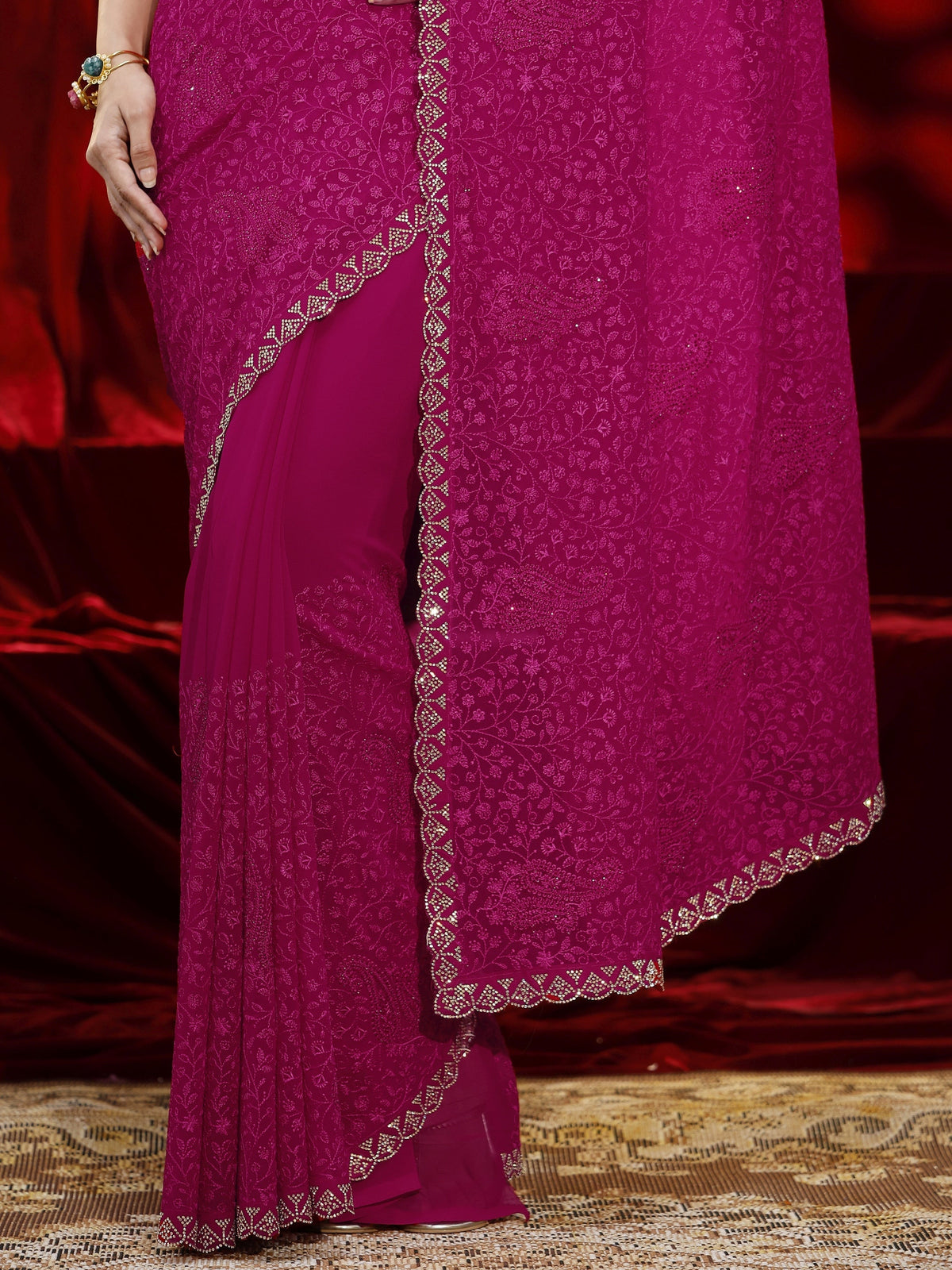 Anouk Pink Floral Embroidered Georgette Saree