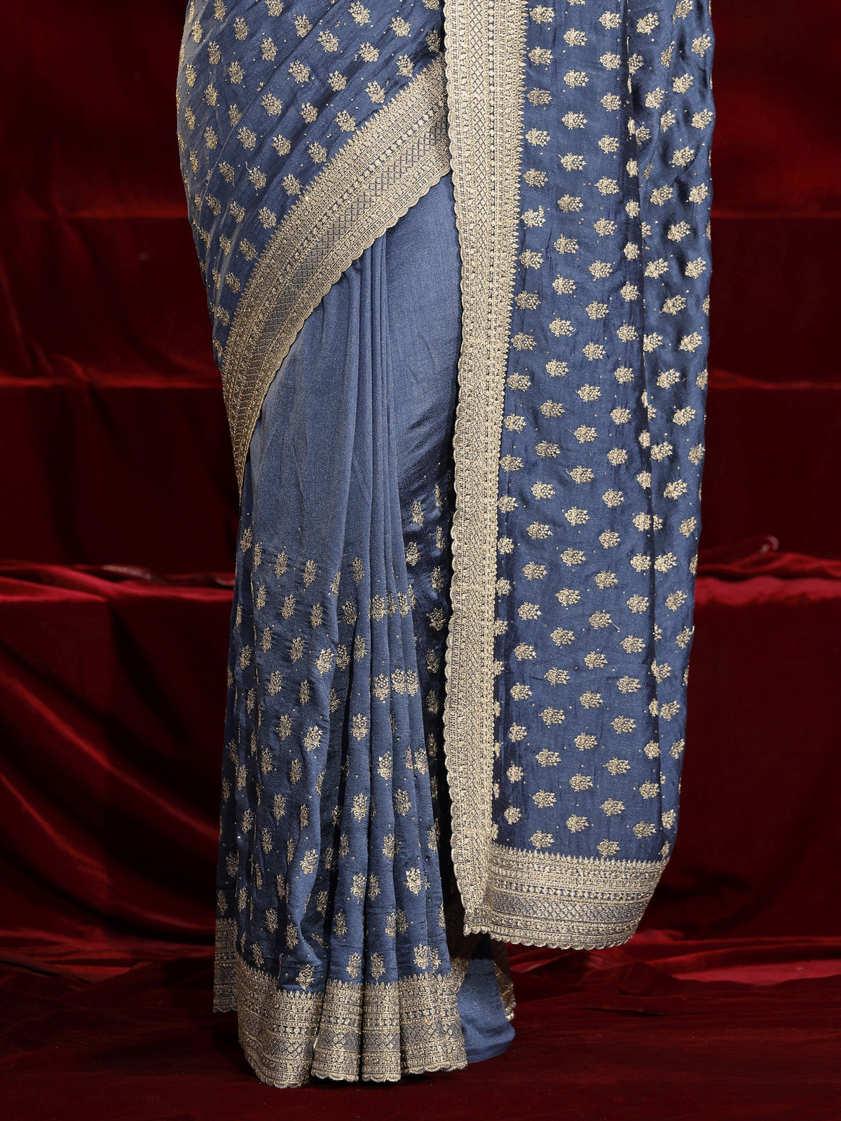 Anouk Blue Ethnic Motif Embroidered Silk blend Saree