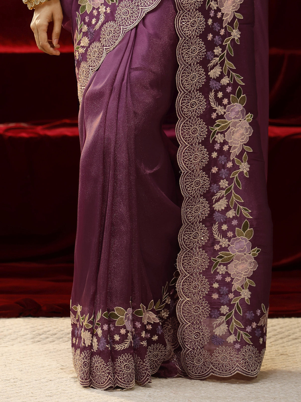 Anouk Mauve Solid Silk Blend Saree
