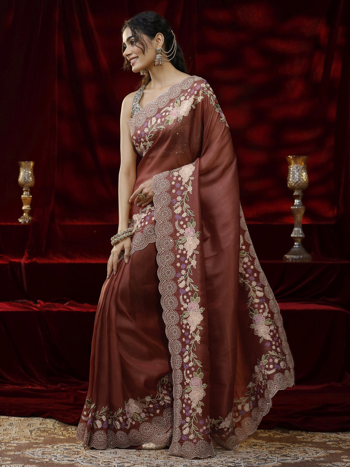 Anouk Copper Solid Silk Blend Saree