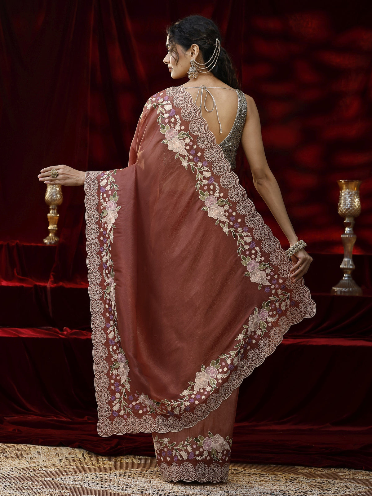 Anouk Copper Solid Silk Blend Saree