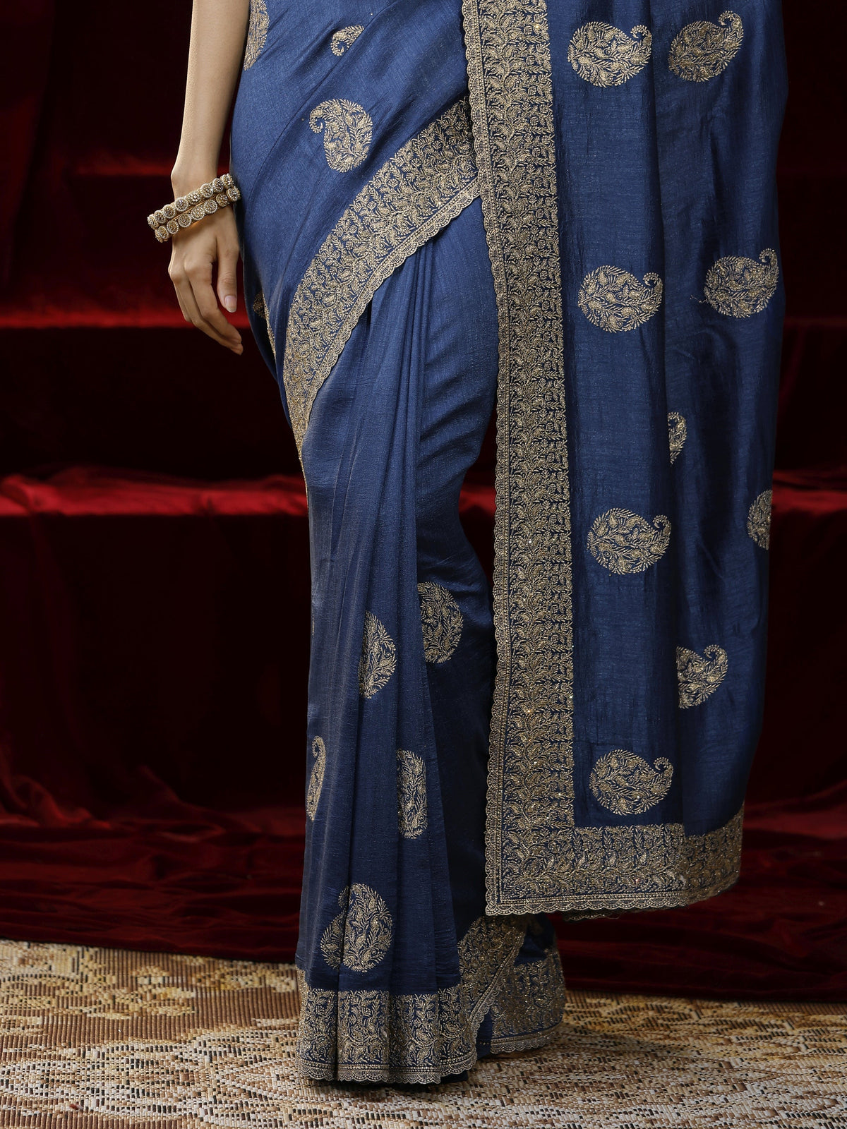 Anouk Blue Paisley Embroidered Silk blend Saree