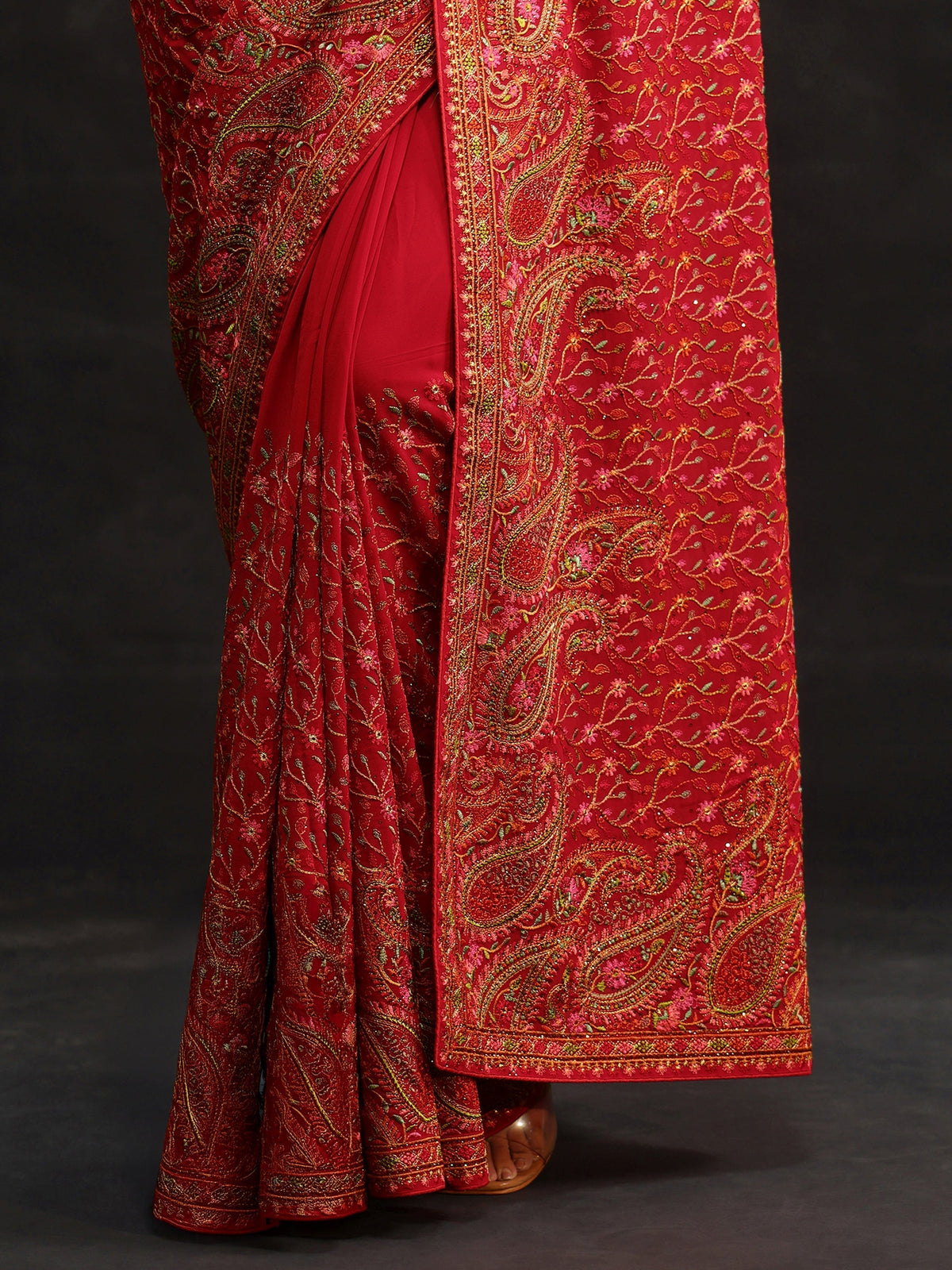 Anouk Art Crimson Red Paisley Embroidered Georgette Saree