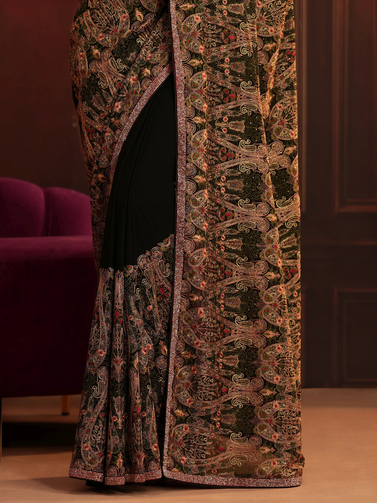 Anouk Art Black Paisley Embellished Georgette Saree