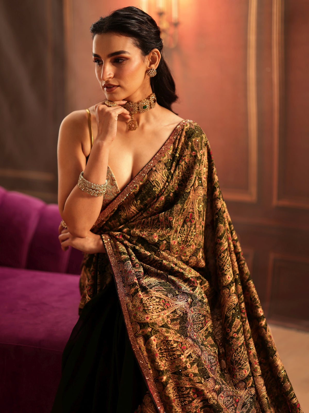 Anouk Art Black Paisley Embellished Georgette Saree