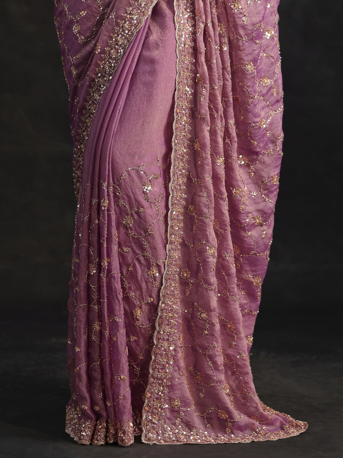 Anouk Art Dusty Lavender Sequins Embellished Tissue Saree